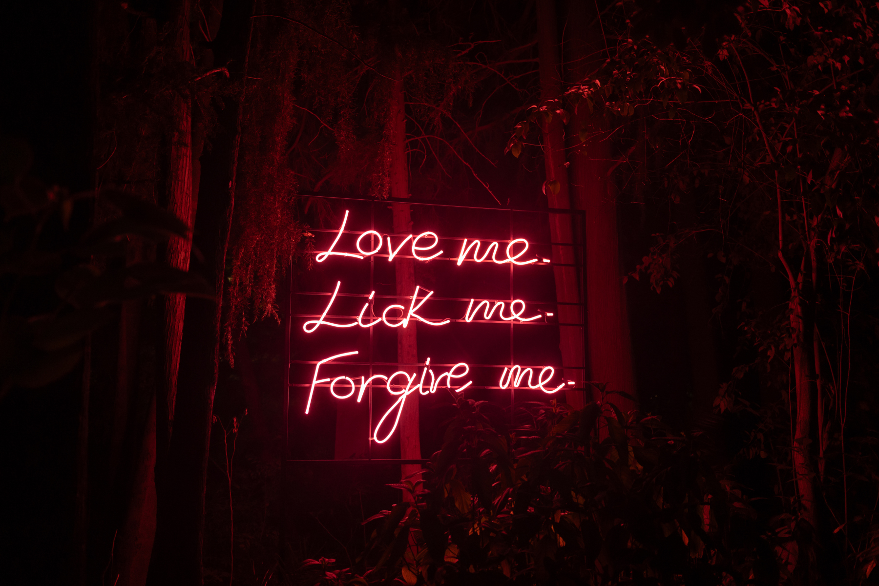 Love me. Lick me. Forgive me. | Neon Installation and Metal Print